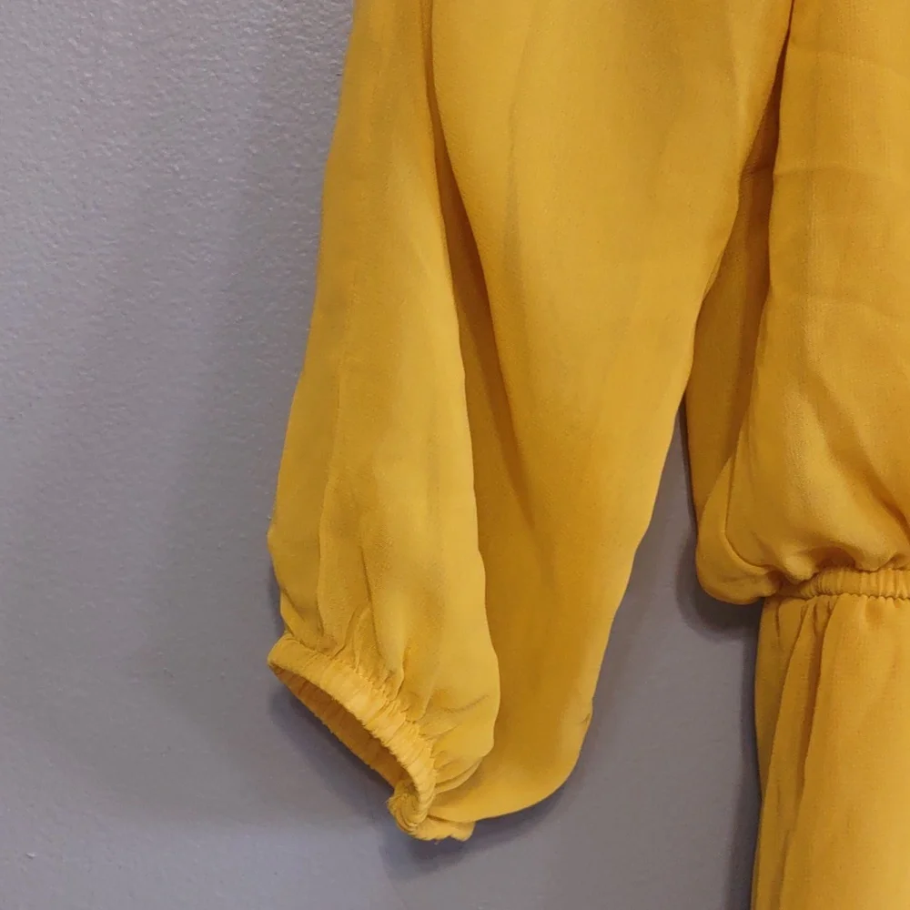Speechless Women's Dress Sz S Fall Autumn Mustard Yellow sheer sleeves Fit Waist - Picture 4 of 9
